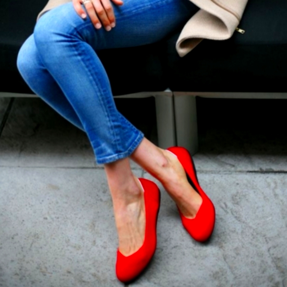 Rothy's The Flat Womens Red Loafer Round Toe Blue Halo Slip on Comfort Shoes
